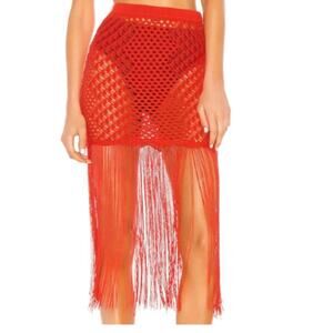 CAMILA COELHO “EPANEMA” CROCHET CORAL SWIMSUIT COVERUP SKIRT L NWT